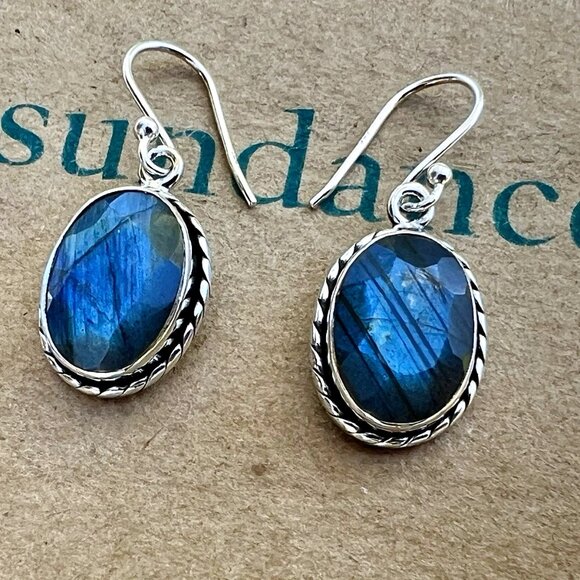 Sundance $188 NEW 1-1/4" Blue LABRADORITE Sterling Silver Handmade Earrings - Picture 1 of 15